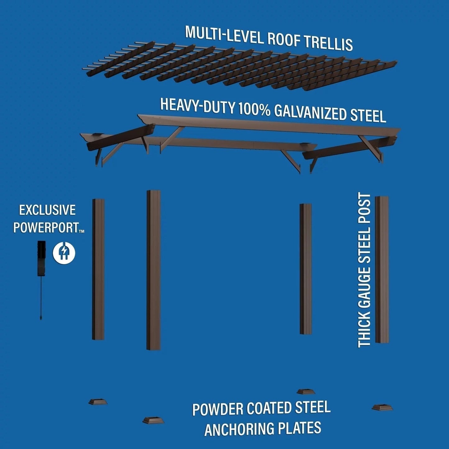 14×10 Ashford Traditional Steel Pergola With Sail Shade Soft Canopy