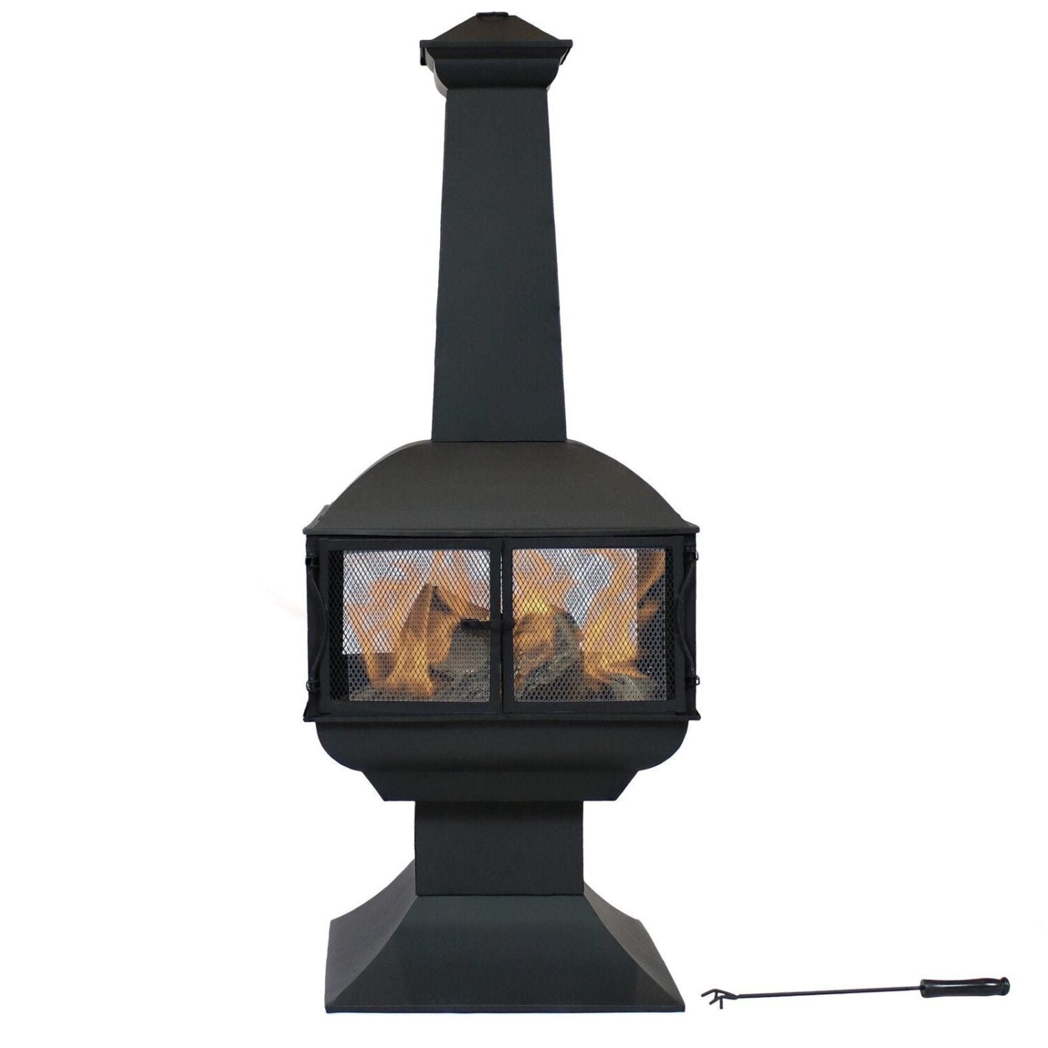 Sunnydaze 57″ 360-Degree View Steel Wood-Burning Chiminea with Grate, Poker, and Cover