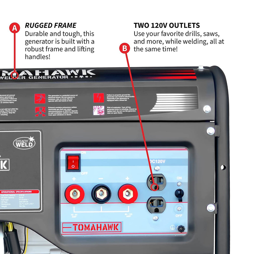 Tomahawk Power TWG120A 120A Welder with 7HP Gas Powered 2200W Generator