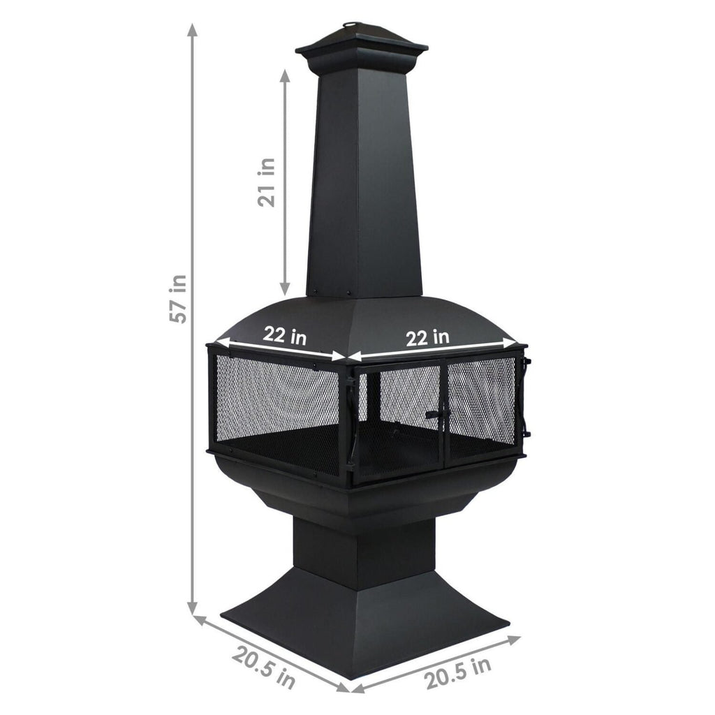 Sunnydaze 57″ 360-Degree View Steel Wood-Burning Chiminea with Grate, Poker, and Cover