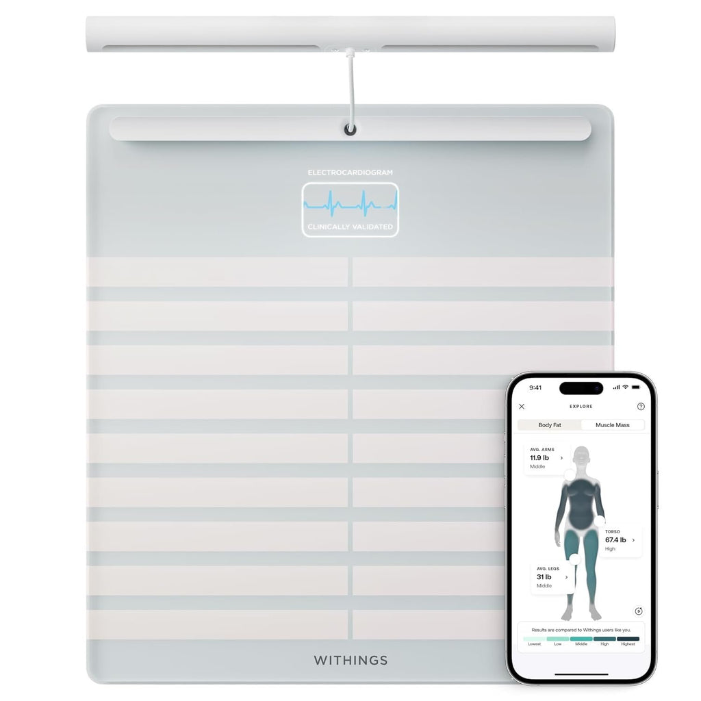 WITHINGS Body Scan - Smart Scale with Segmental Body Composition Analysis, Weighing Scales Body Weight & Vascular Age, Visceral Fat, Heart Rate, iOS/Android, Black