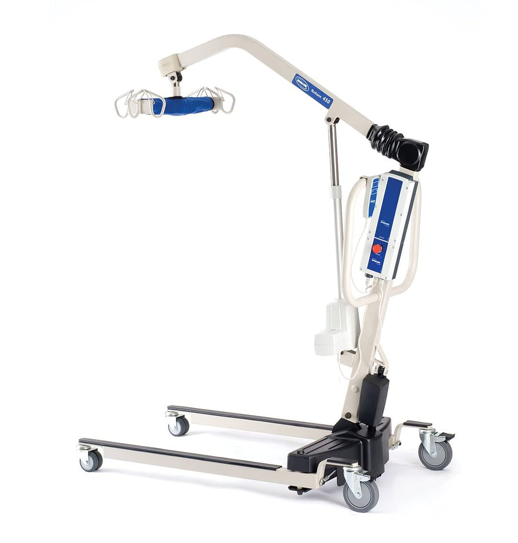 Invacare Reliant 450 Battery-Powered Patient Lift with Low-Base | 450 lb Capacity Power Lift | Includes 2 Batteries, Wall Charger, and Padded 6-Point Swivel Bar | Floor-to-High Bed Transfer