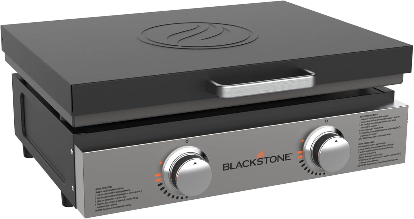 Blackstone 22″ Portable Tabletop Griddle – Dual Burner Flat Top Grill, 24,000 BTU Propane with Stainless Steel Faceplate &amp; Rear Grease System