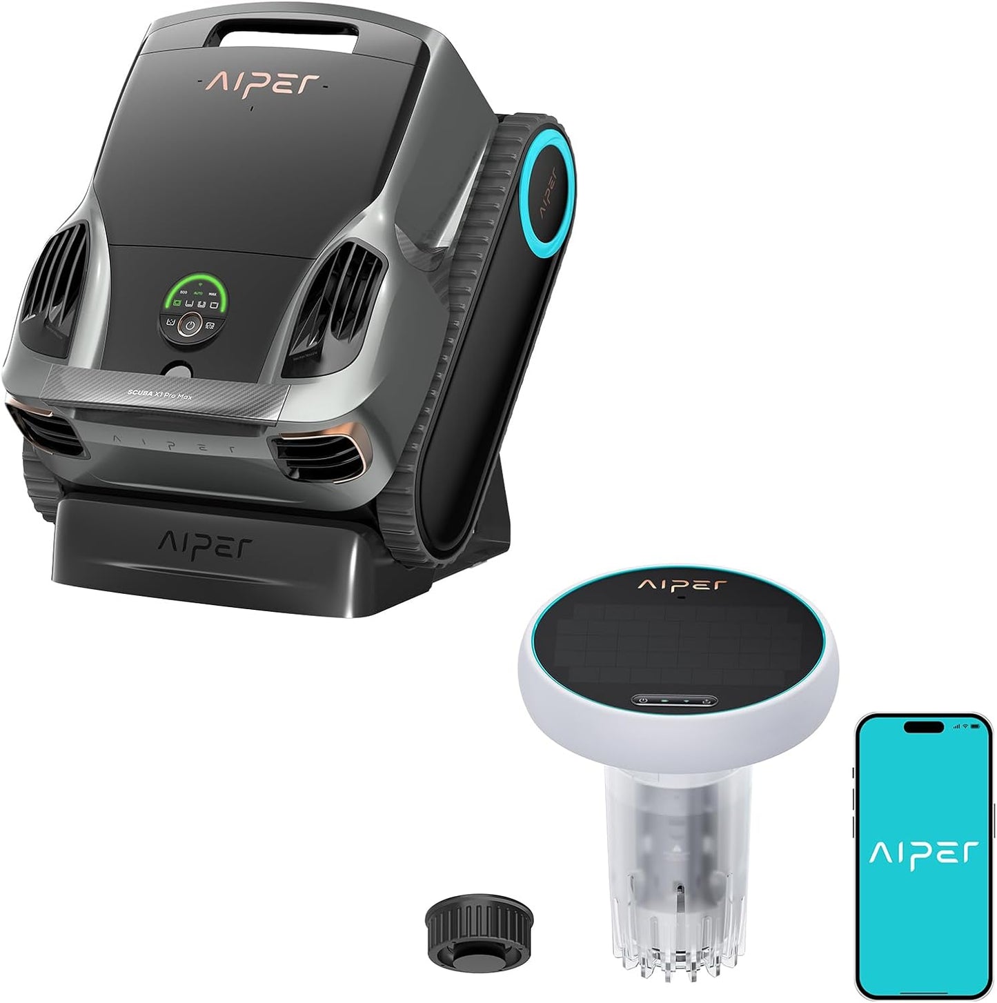 Aiper Scuba X1 Pro Max Pool Cleaner + HydroComm Pro Water Monitor Bundle – Smart Robotic Cleaning &amp; Real-Time Water Quality Control