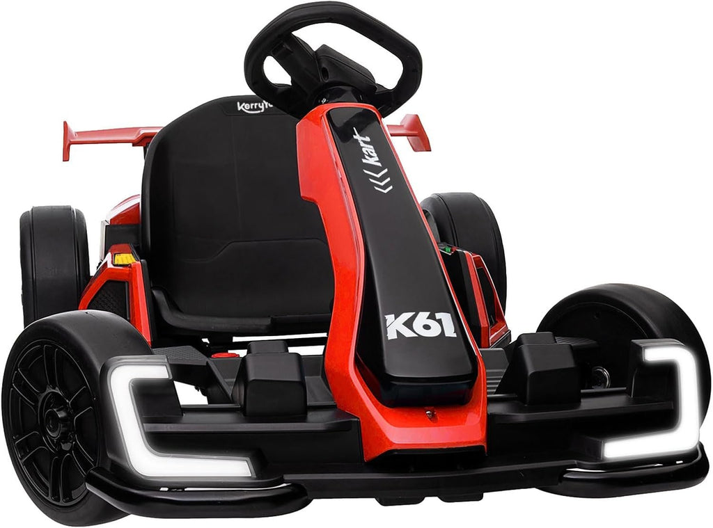 KerryYoo K61 Go Kart Electric Drift Kart with Length Adjustable Seat, 24V Outdoor Ride on Toy with 4 Speed Mode, Crazy Kart for Kids 6-12 Years Old, Fast 300W Motor, 8.5 MPH, Bluetooth - Gray