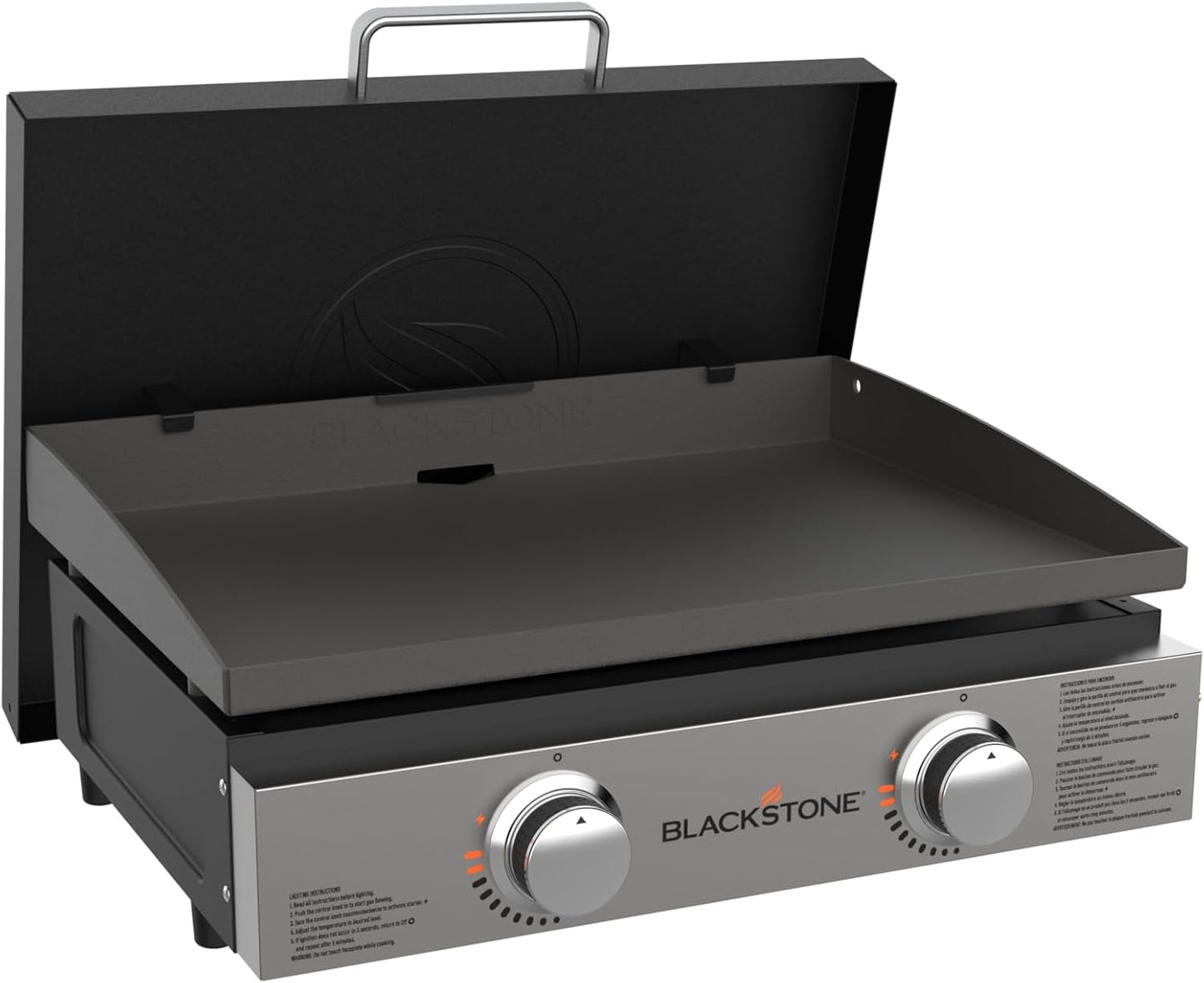 Blackstone 22″ Portable Tabletop Griddle – Dual Burner Flat Top Grill, 24,000 BTU Propane with Stainless Steel Faceplate &amp; Rear Grease System