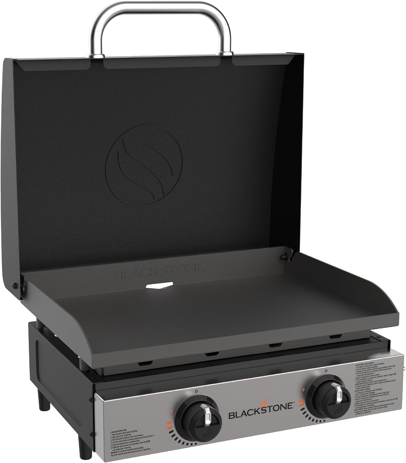 Blackstone 22″ Portable Tabletop Griddle – Dual Burner Flat Top Grill, 24,000 BTU Propane with Stainless Steel Faceplate &amp; Rear Grease System