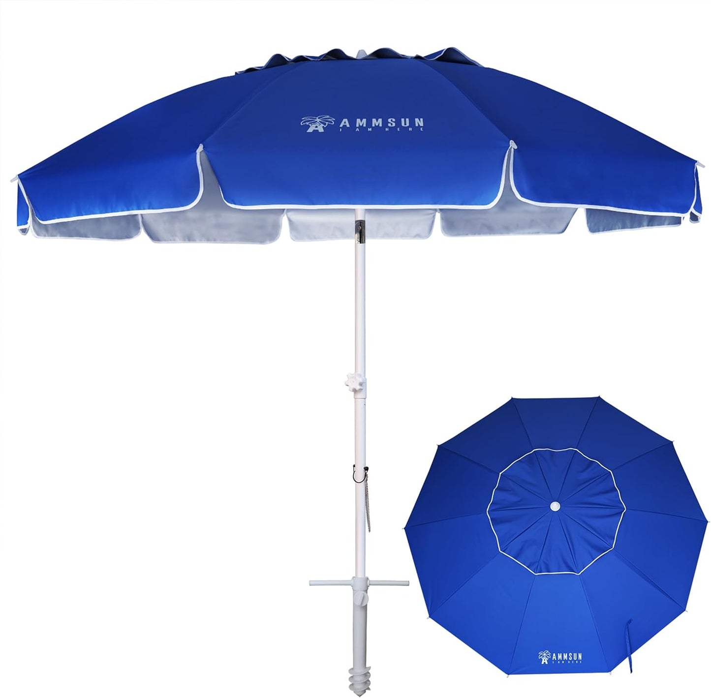 AMMSUN 8FT Beach Umbrella – Tilt, Sand Anchor, UPF 50+ UV Protection