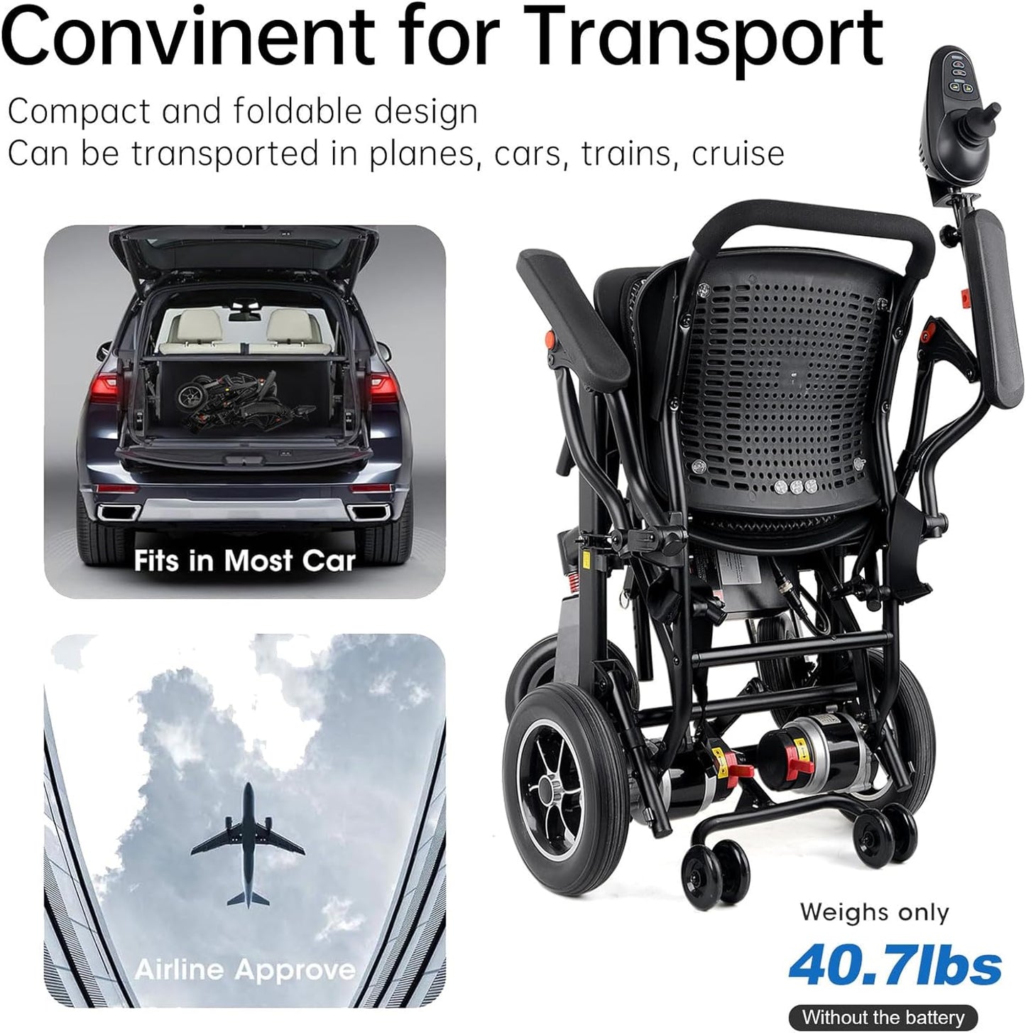 42 lbs Lightweight Electric Wheelchair – Gradient Color, Bluetooth Remote, Dual Batteries, 500W Power, Foldable &amp; Airline Approved