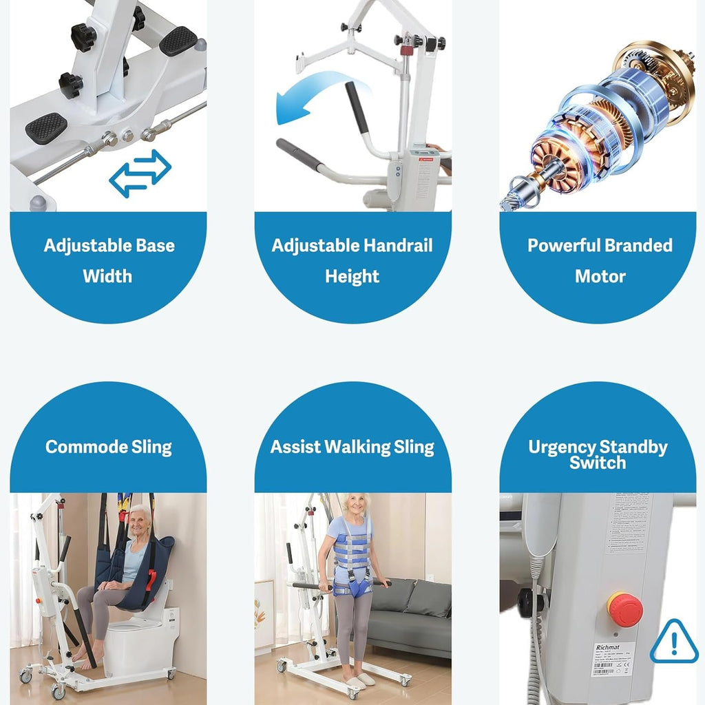 2IN1 Electric Patient Lift with Stand-Up Assist Rehabilitation-2 Slings Included-Multi-Functional Battery Powered Body Transfer Lift for Home,Wheelchair Toilet Car-Elderly, Disabled, Recovery