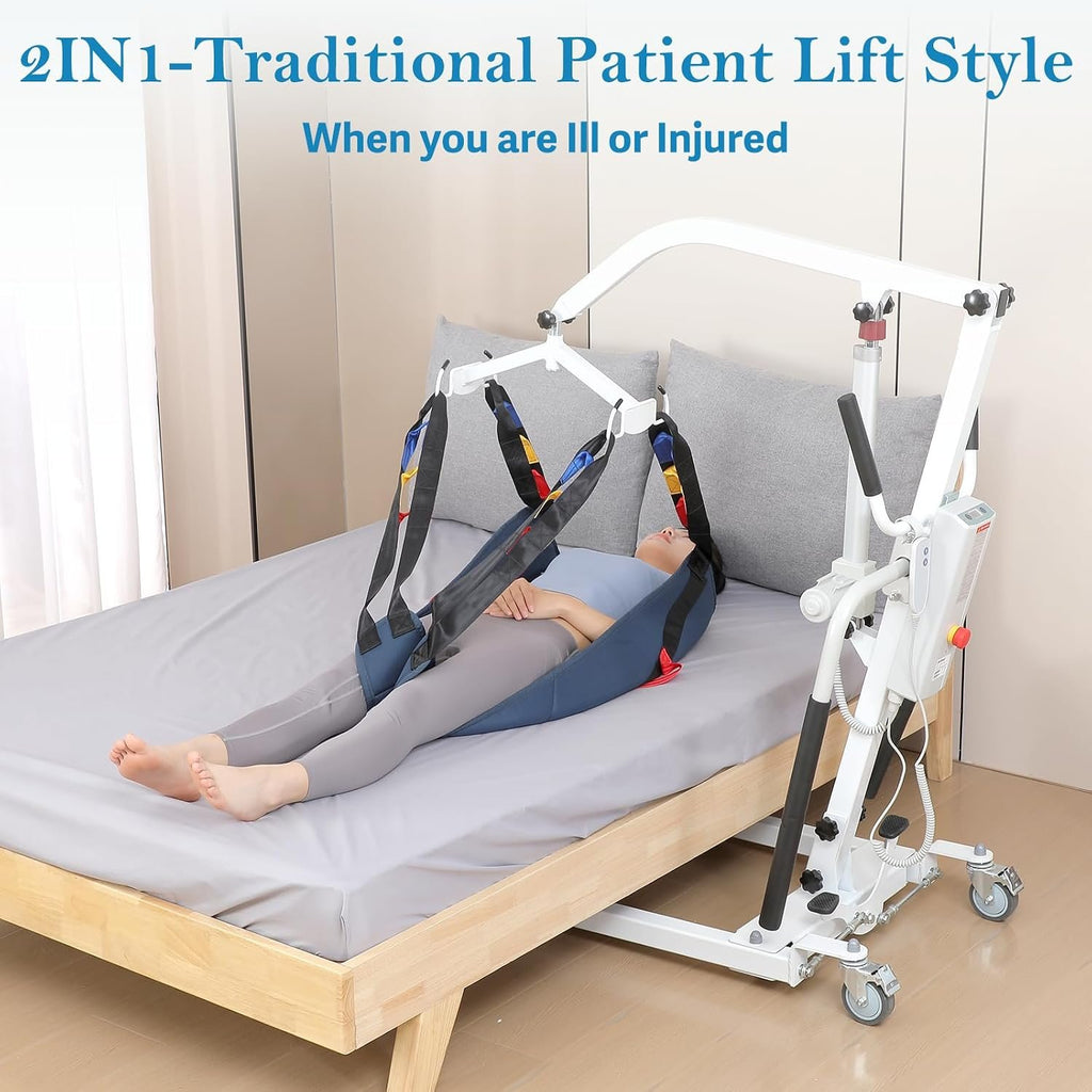 2IN1 Electric Patient Lift with Stand-Up Assist Rehabilitation-2 Slings Included-Multi-Functional Battery Powered Body Transfer Lift for Home,Wheelchair Toilet Car-Elderly, Disabled, Recovery
