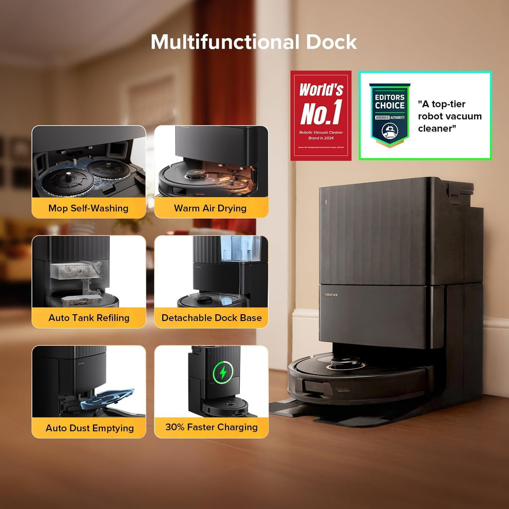 roborock Qrevo S5V Robot Vacuum and Mop, FlexiArm Edge Mopping, 12,000Pa Suction, Dual Zero-Tangle System, Smart Obstacle Avoidance, 10mm Mop Lifting, Auto Mop Washing&amp;Drying, Self-Emptying&amp;Refilling