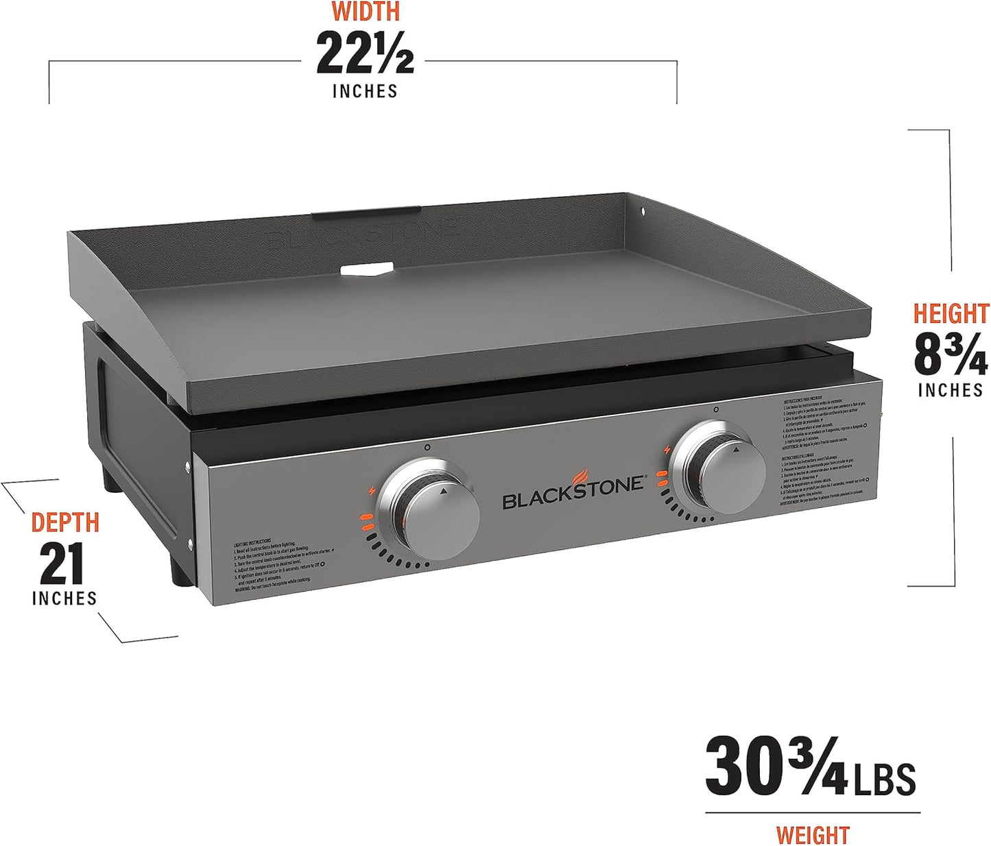 Blackstone 22″ Portable Tabletop Griddle – Dual Burner Flat Top Grill, 24,000 BTU Propane with Stainless Steel Faceplate &amp; Rear Grease System