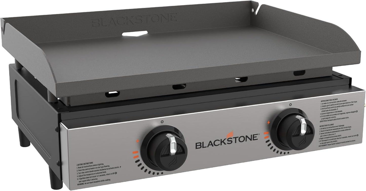 Blackstone 22″ Portable Tabletop Griddle – Dual Burner Flat Top Grill, 24,000 BTU Propane with Stainless Steel Faceplate &amp; Rear Grease System