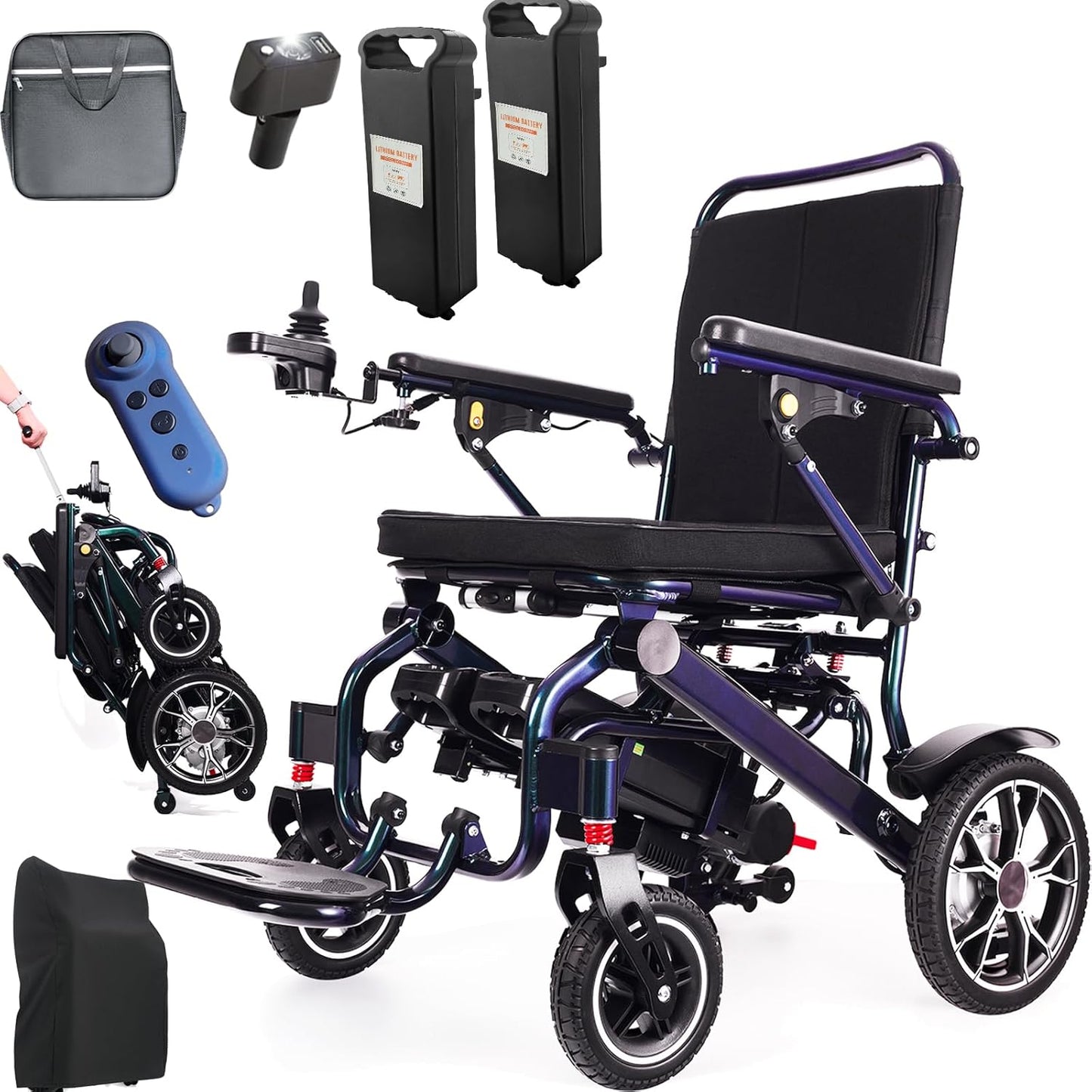 42 lbs Foldable Electric Wheelchair – Dual Battery, 500W, Airline Approved