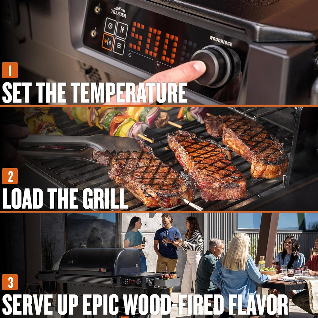 Traeger Grills Woodridge Pro Electric Wood Pellet Grill and Smoker, 970 Sq. In., Outdoor Pellet Smoker Grill with Digital Sensor and Side Shelf, Wi-FIRE Technology, Super Smoke Mode, Black, TFB97JLH