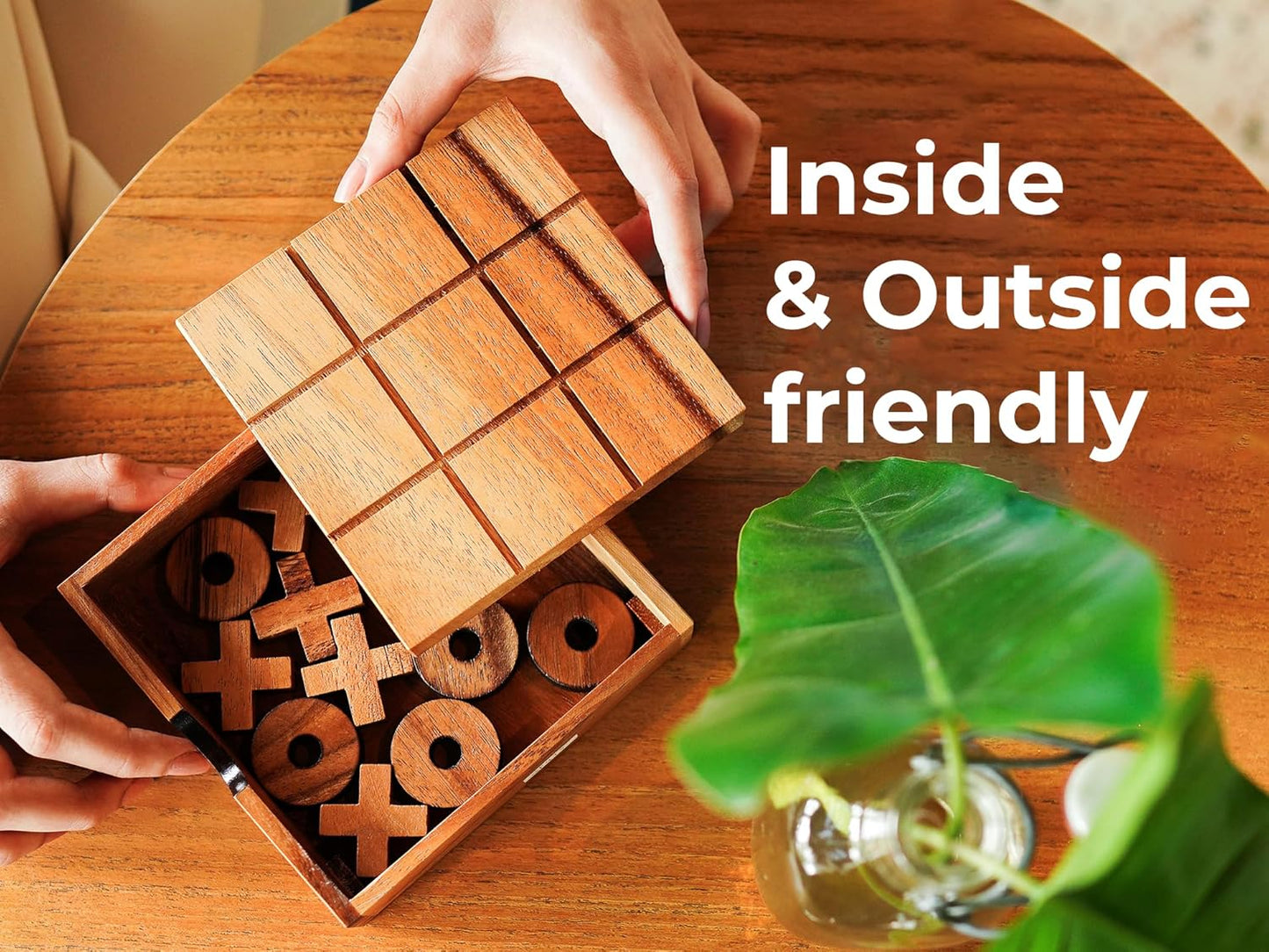 5.5 Inch Wooden Tic Tac Toe Game – Coffee Tabletop XO Block Board for Family Game Night, Desk Decor & Gift