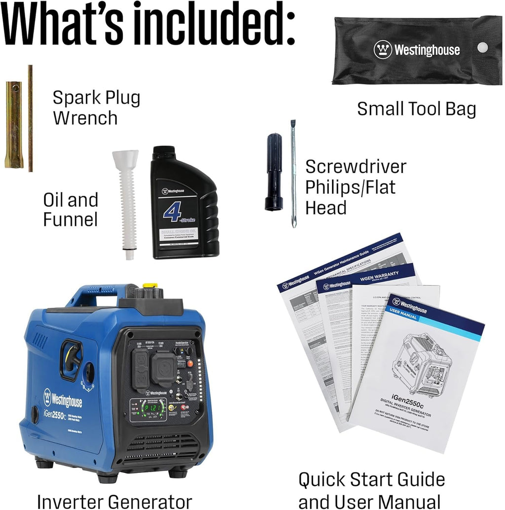 Westinghouse 2550W Dual Fuel Portable Inverter Generator Gas Propane RV Ready CO Sensor