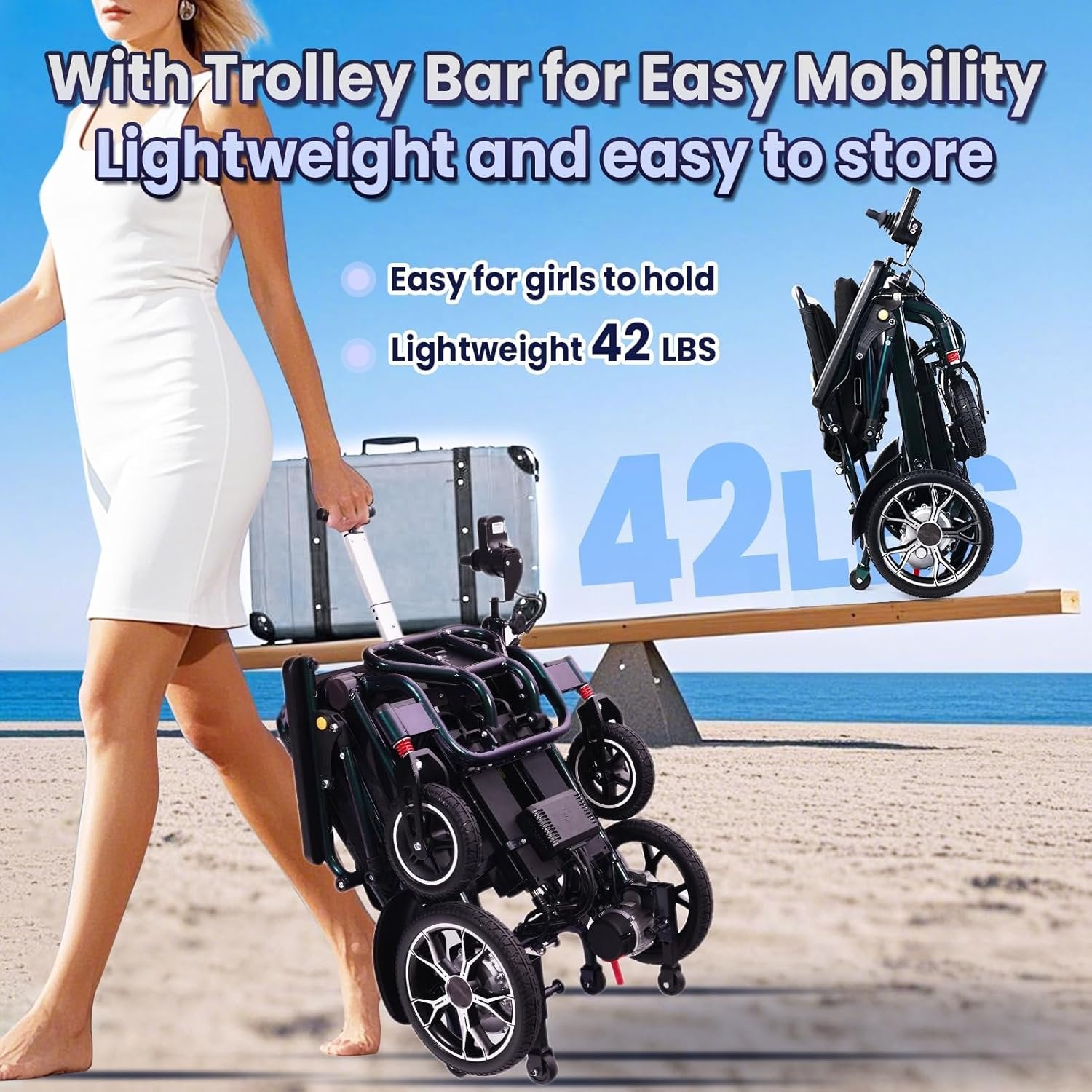 42 lbs Foldable Electric Wheelchair – Dual Battery, 500W, Airline Approved