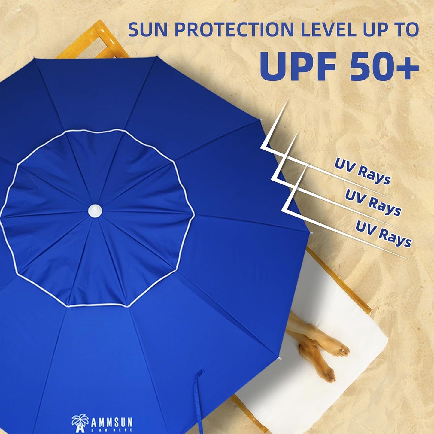 AMMSUN 8FT Beach Umbrella – Tilt, Sand Anchor, UPF 50+ UV Protection
