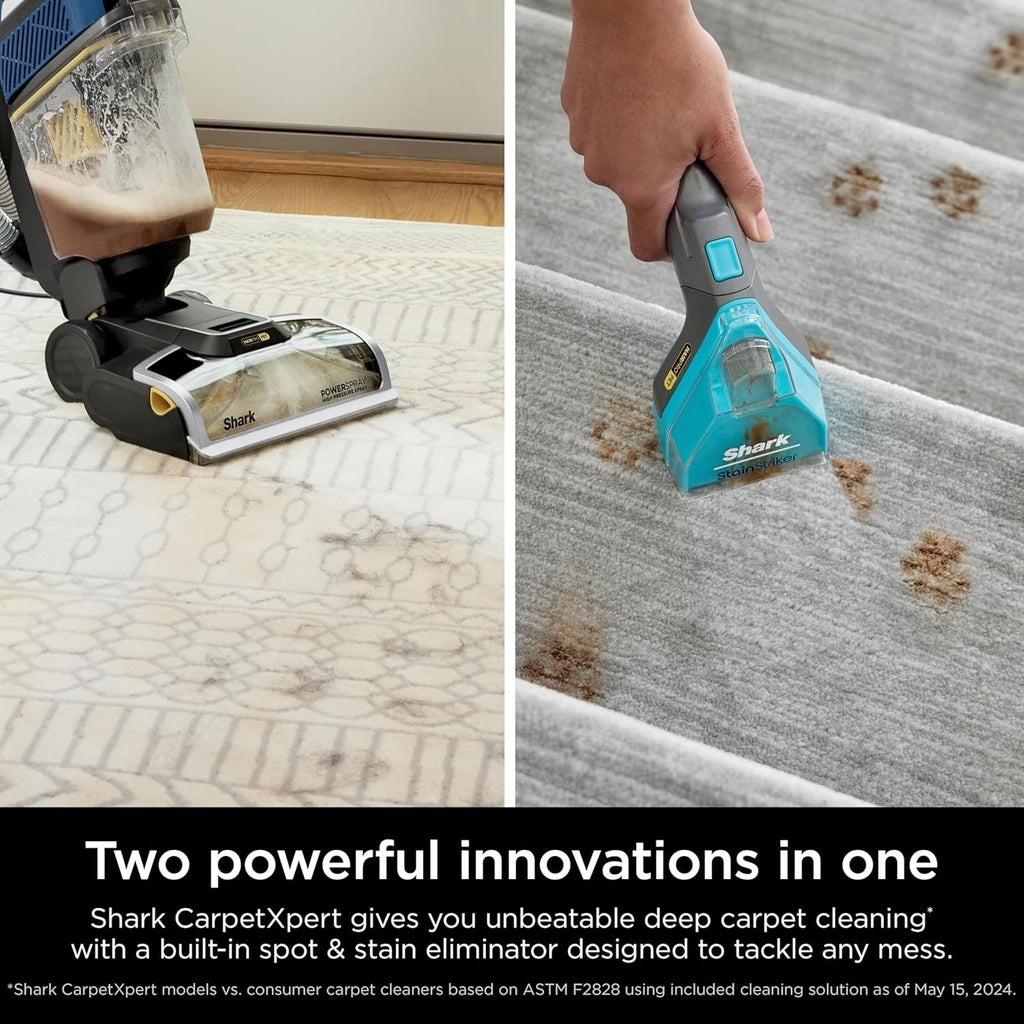 Shark CarpetXpert with StainStriker Upright Carpet, Area Rug & Upholstery Cleaner with Pet Mess Extractor Tool, Perfect for Pets, Carpet Shampooer, 3 Cleaning Tools, Cleaning Solutions, White, EX201