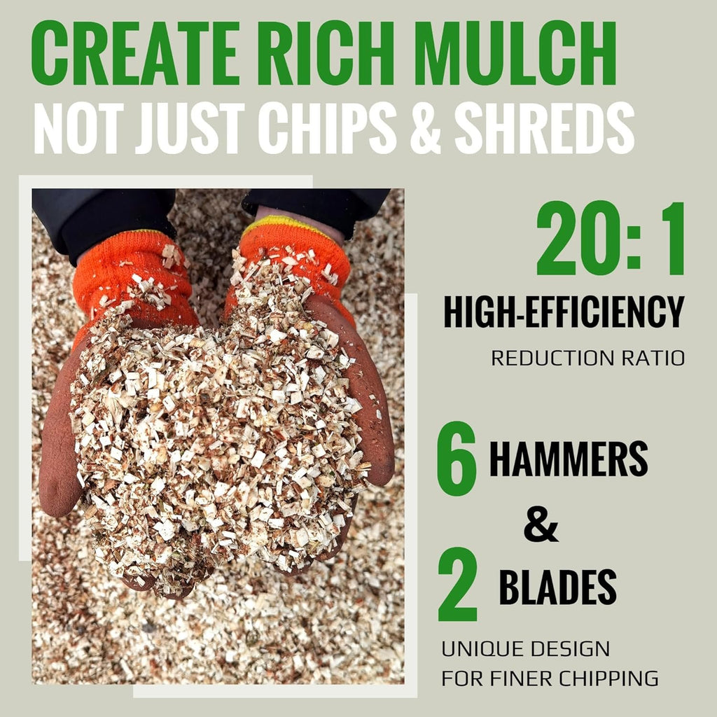 S1 Gas-Powered Wood Chipper, 7HP, 3" Max Diameter, High Reduction Ratio