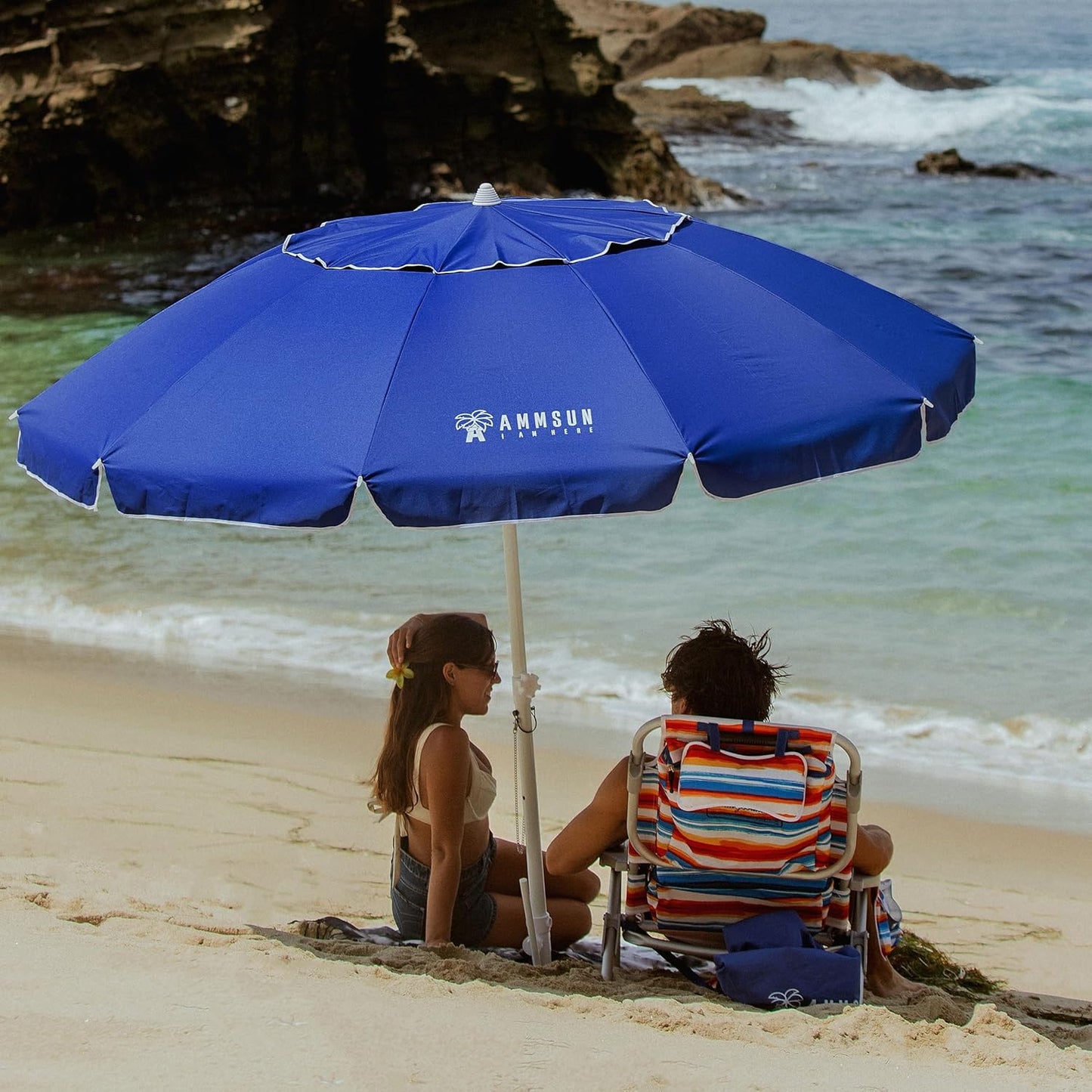 AMMSUN 8FT Beach Umbrella – Tilt, Sand Anchor, UPF 50+ UV Protection