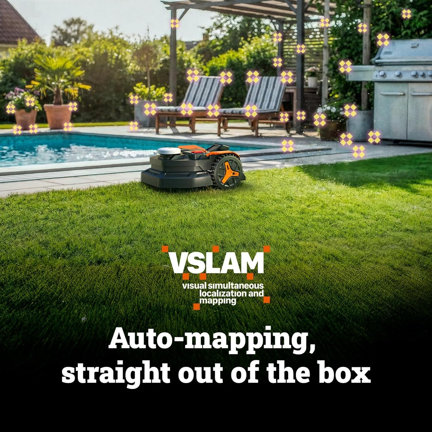 WORX Landroid Vision Cloud Robot Lawn Mower, No Perimeter Wire Robot Mower for 1/4 Acre, AI Obstacle Avoidance and RTK Cloud Navigation, 30% Slope, Auto Mapping, App Control, WR310