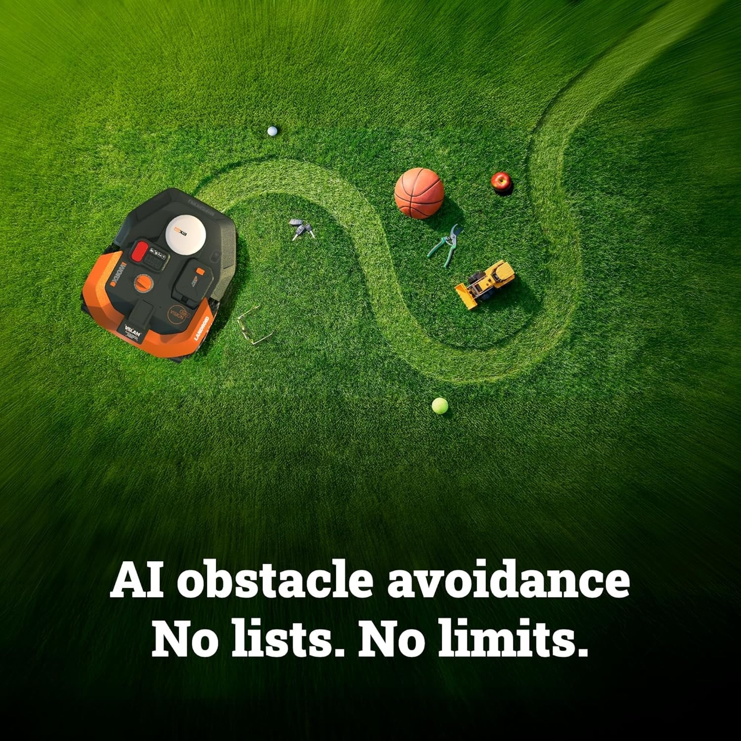 WORX Landroid Vision Cloud Robot Lawn Mower, No Perimeter Wire Robot Mower for 1/4 Acre, AI Obstacle Avoidance and RTK Cloud Navigation, 30% Slope, Auto Mapping, App Control, WR310