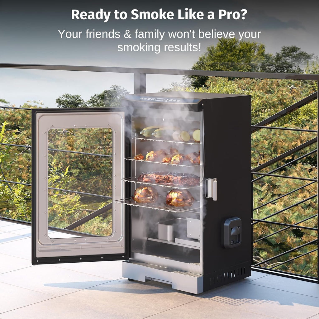 EAST OAK 30" Electric Smoker, Built-in Meat Probe, 725 sq in Cooking Area, Side Chip Loader