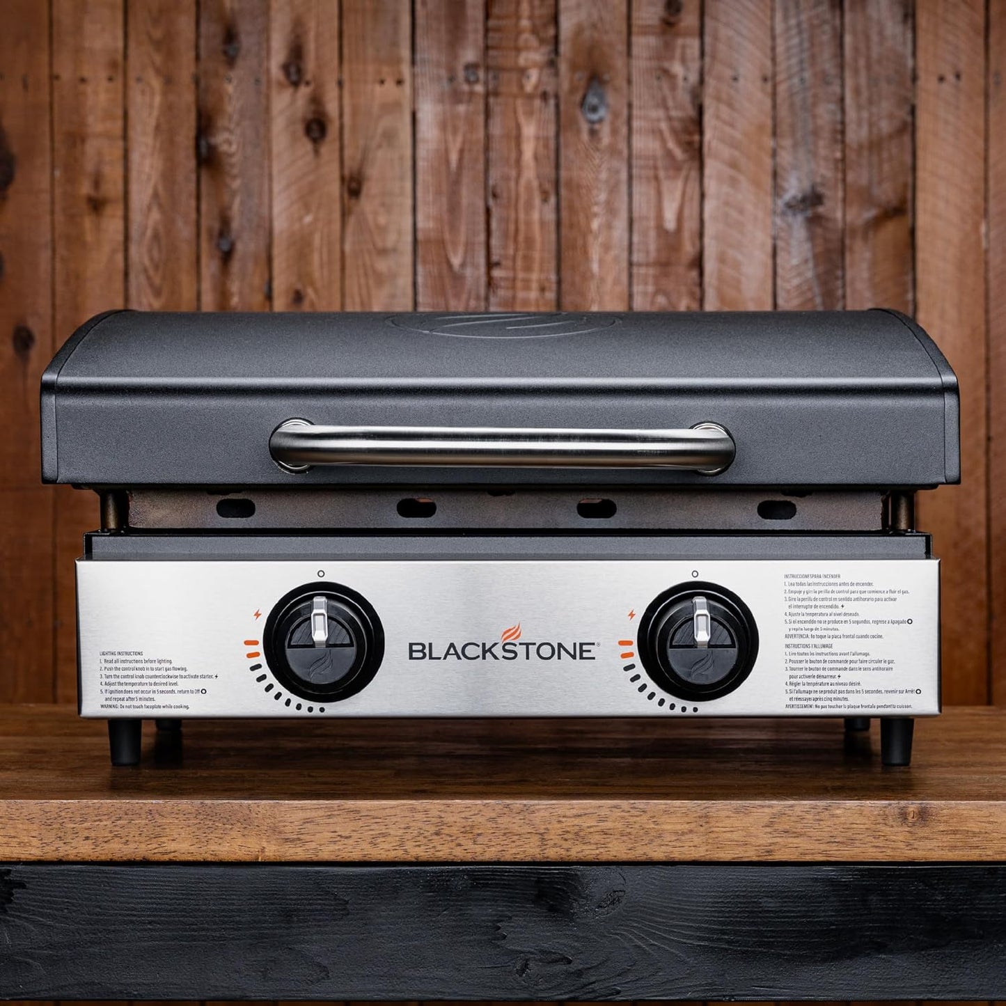 Blackstone 22″ Portable Tabletop Griddle – Dual Burner Flat Top Grill, 24,000 BTU Propane with Stainless Steel Faceplate &amp; Rear Grease System