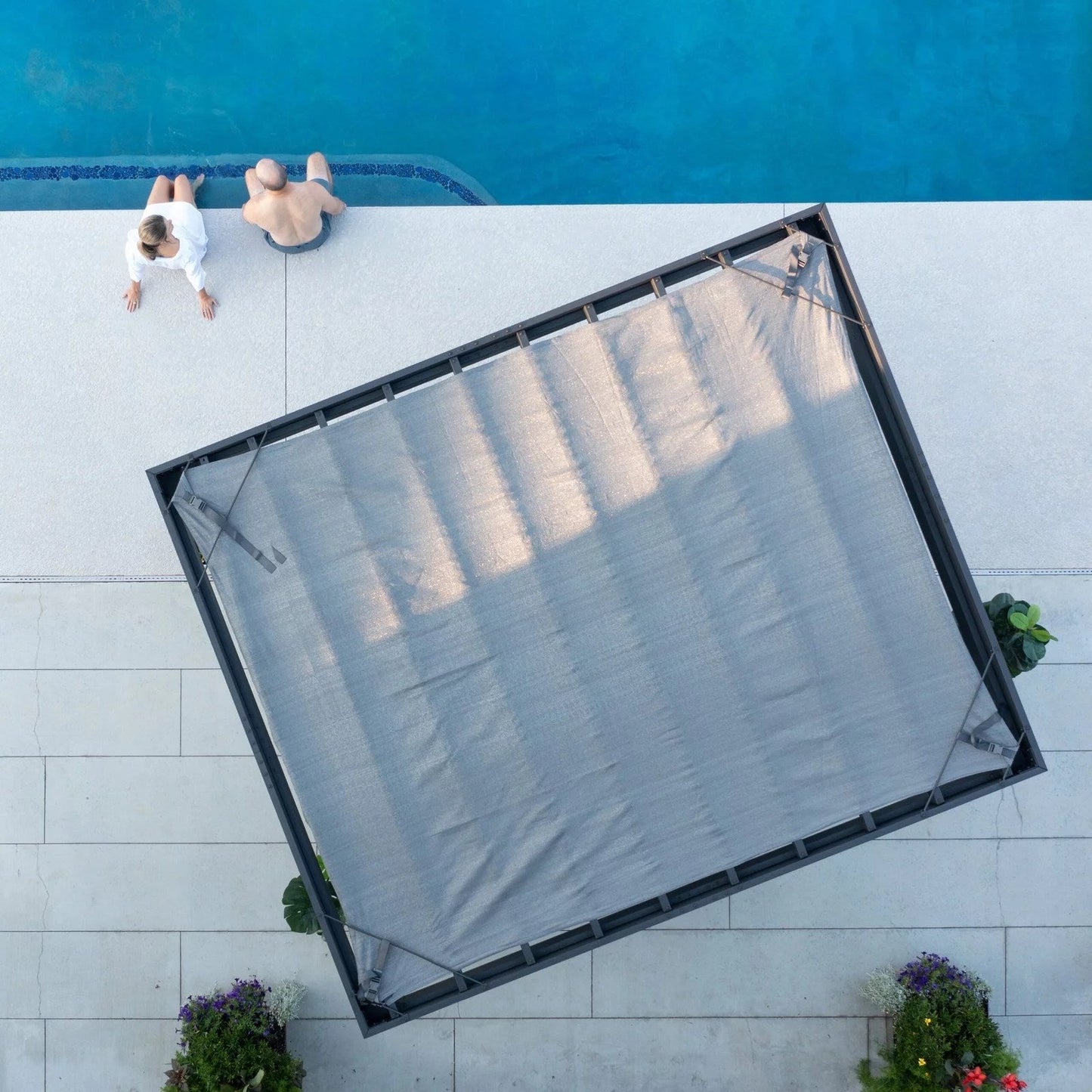12×10 Trenton Modern Steel Pergola With Sail Shade Soft Canopy