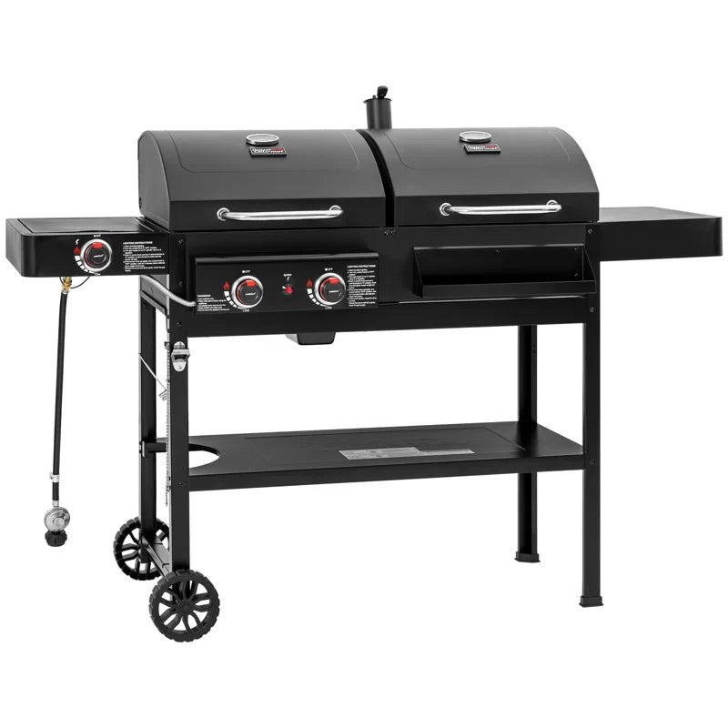 2-Burner Gas and Charcoal Combo Grill with Side Burner