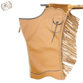 Tan Leather Fringe Chink Chaps with Pocket