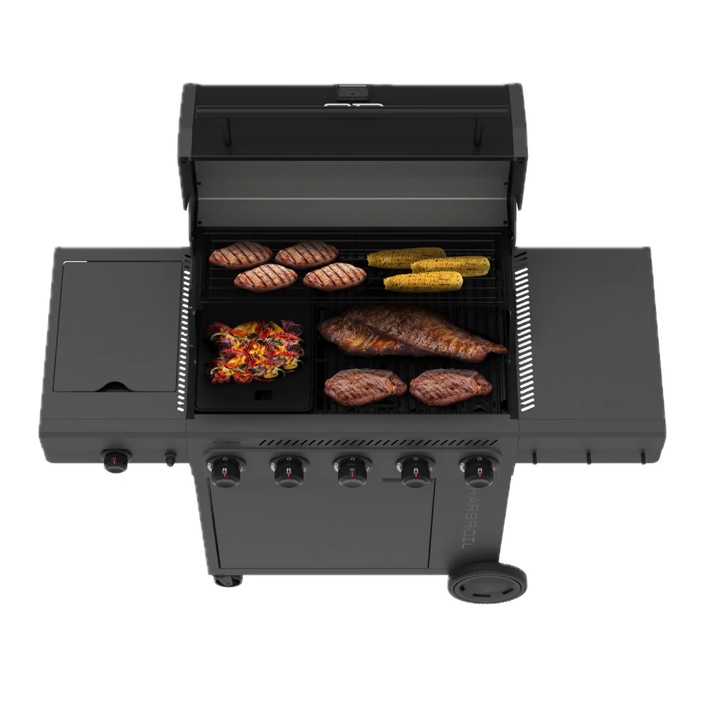 5 Burner Gas Grill Cabinet with Side Burner and 12" Griddle Black Gray
