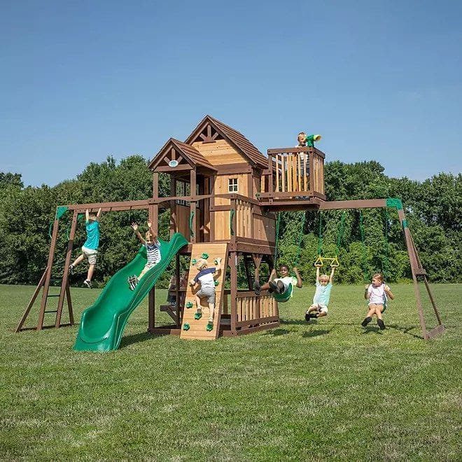 Discovery Skyfort II Cedar Swing Set – Outdoor Playset for Kids with Slides &amp; Swings