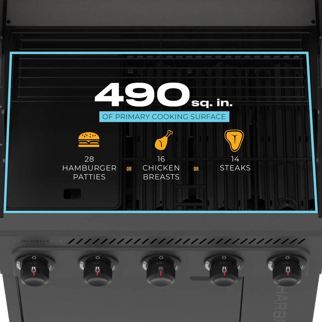 5 Burner Gas Grill Cabinet with Side Burner and 12" Griddle Black Gray